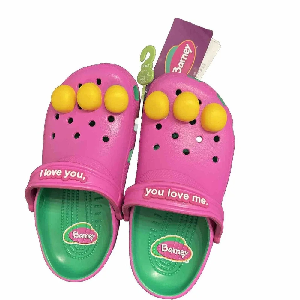Barney Crocs Classic Clogs Barney Jr Shoes Sz J3 Limited Edition Purple Dinosaur